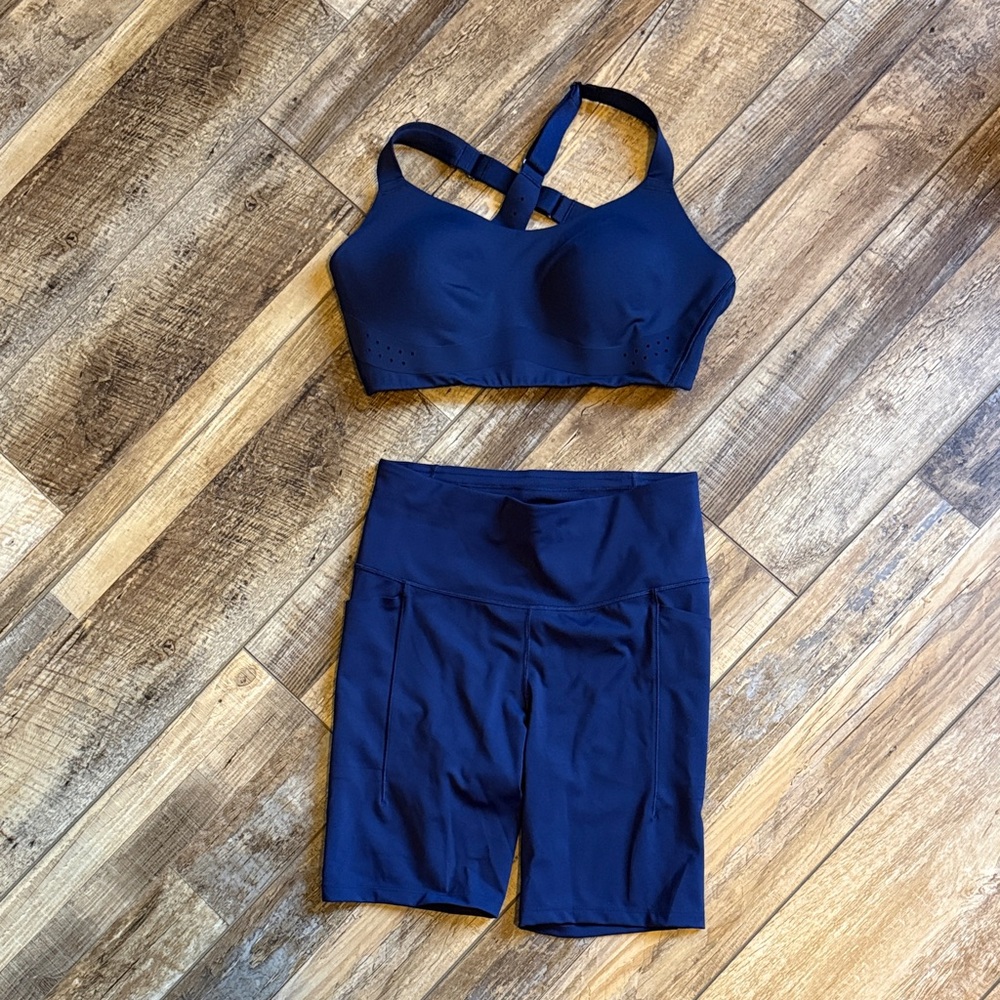 CALIA by Carrie Underwood Navy Sports Bra and Biker Shorts Set